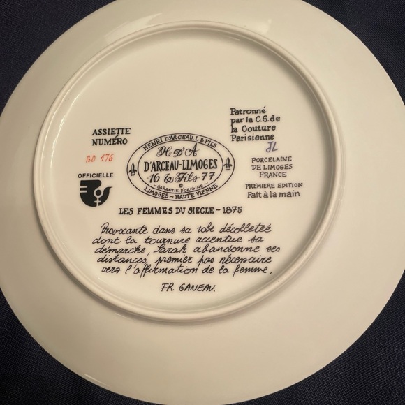 Henri d'Arceau Limoges De Limoges France Plates "Les Femmes Du Siecle" Set of 4 - Picture 9 of 9